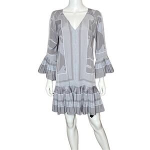 Halston Heritage Grey Linear Floral Scarf Print Dress Women’s Sz S